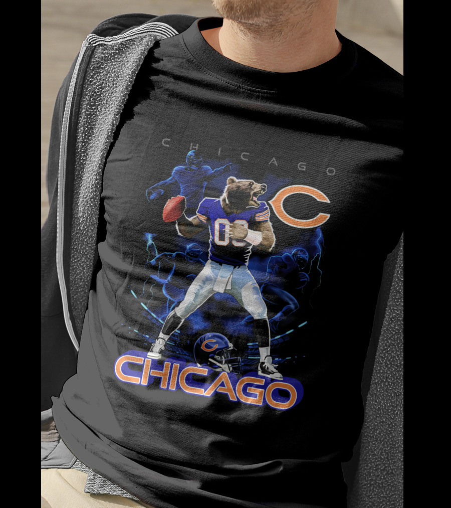 Chicago Bears Football Player Bear With Ball And Helmet T-Shirt