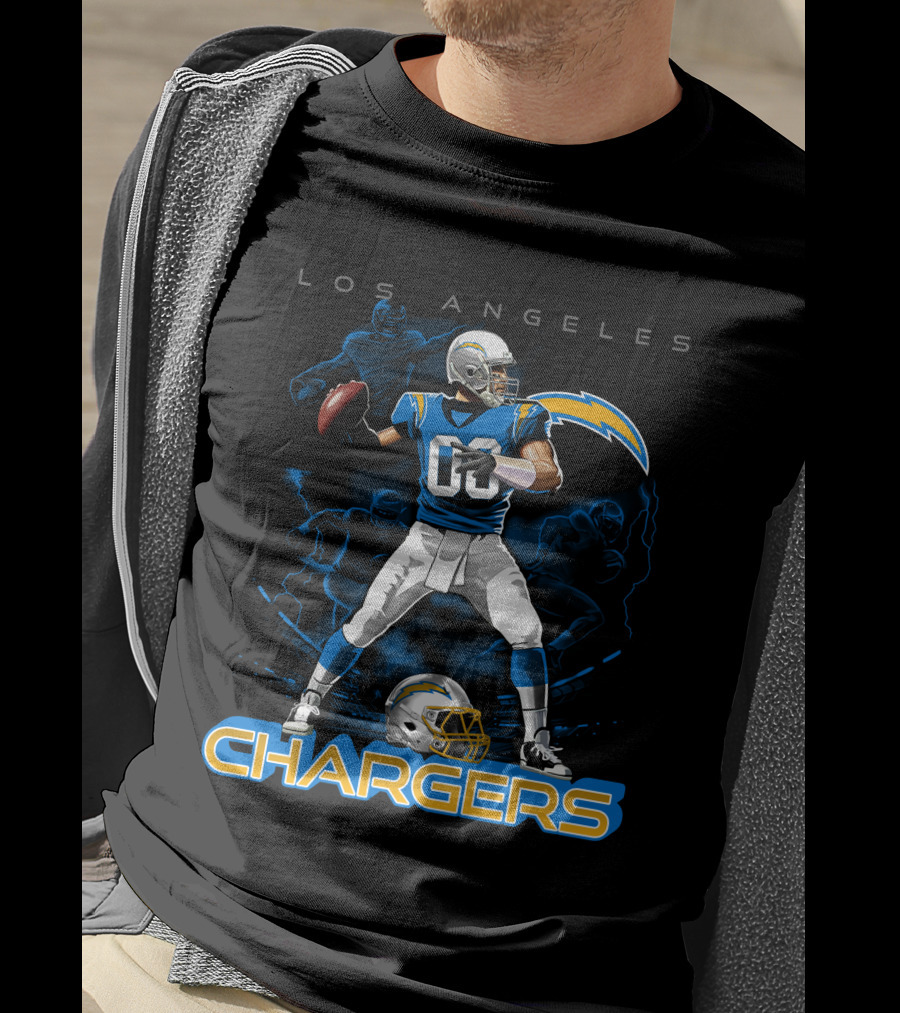 Los Angeles Chargers Football Player With Helmet And Lightning Bolt T-Shirt