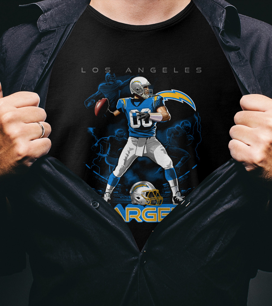 Los Angeles Chargers Football Player With Helmet And Lightning Bolt T-Shirt