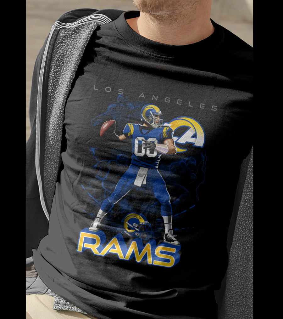 Los Angeles Rams Football Quarterback Player With Helmet And Ball T-Shirt