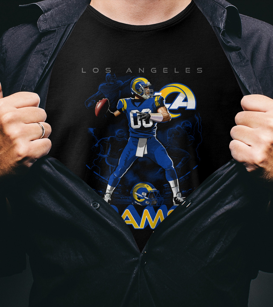 Los Angeles Rams Football Quarterback Player With Helmet And Ball T-Shirt
