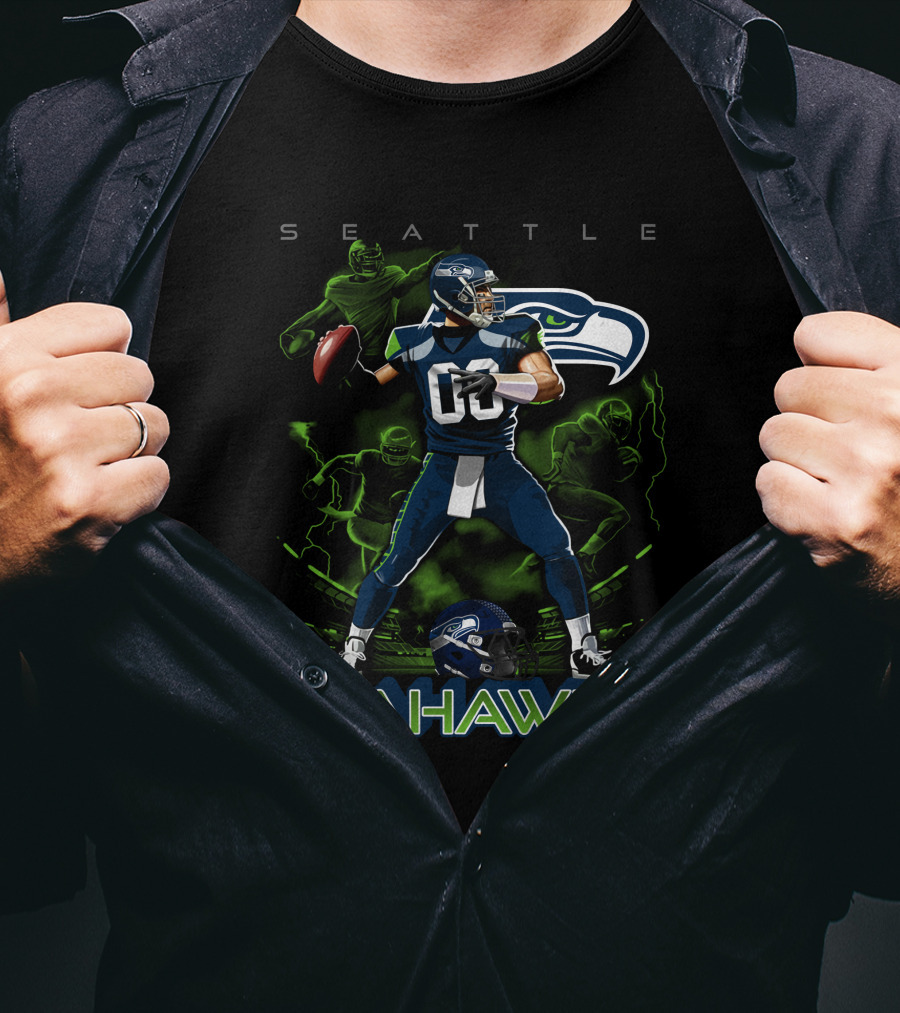 Seattle Seahawks 03 Football Player With Helmet And Neon Green Accents T-Shirt