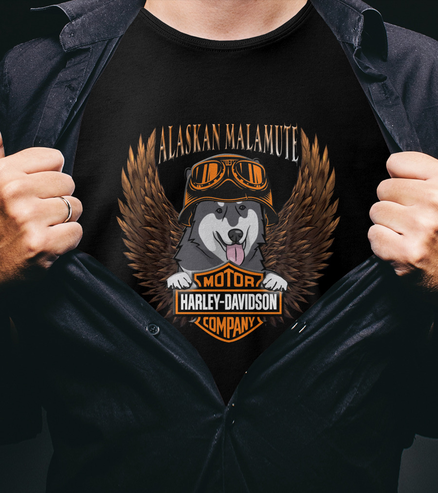 Alaskan Malamute Harley Davidson Motor Company Winged Goggles T-Shirt