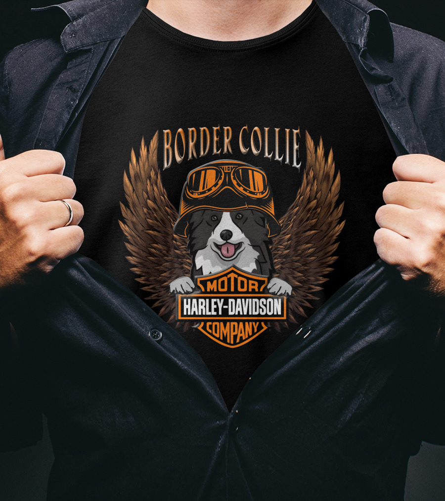 Border Collie Harley Davidson Motor Company Wings Goggles T-Shirt