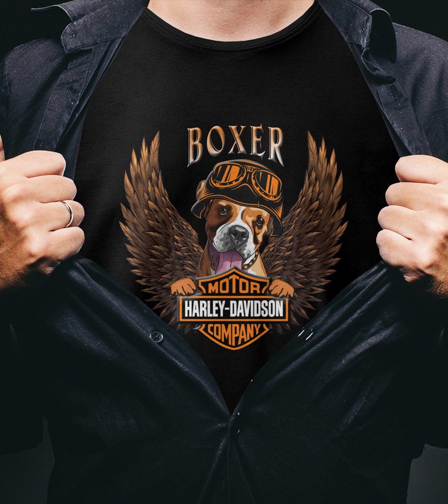 Boxer Harley Davidson Motor Company Winged Dog T-Shirt