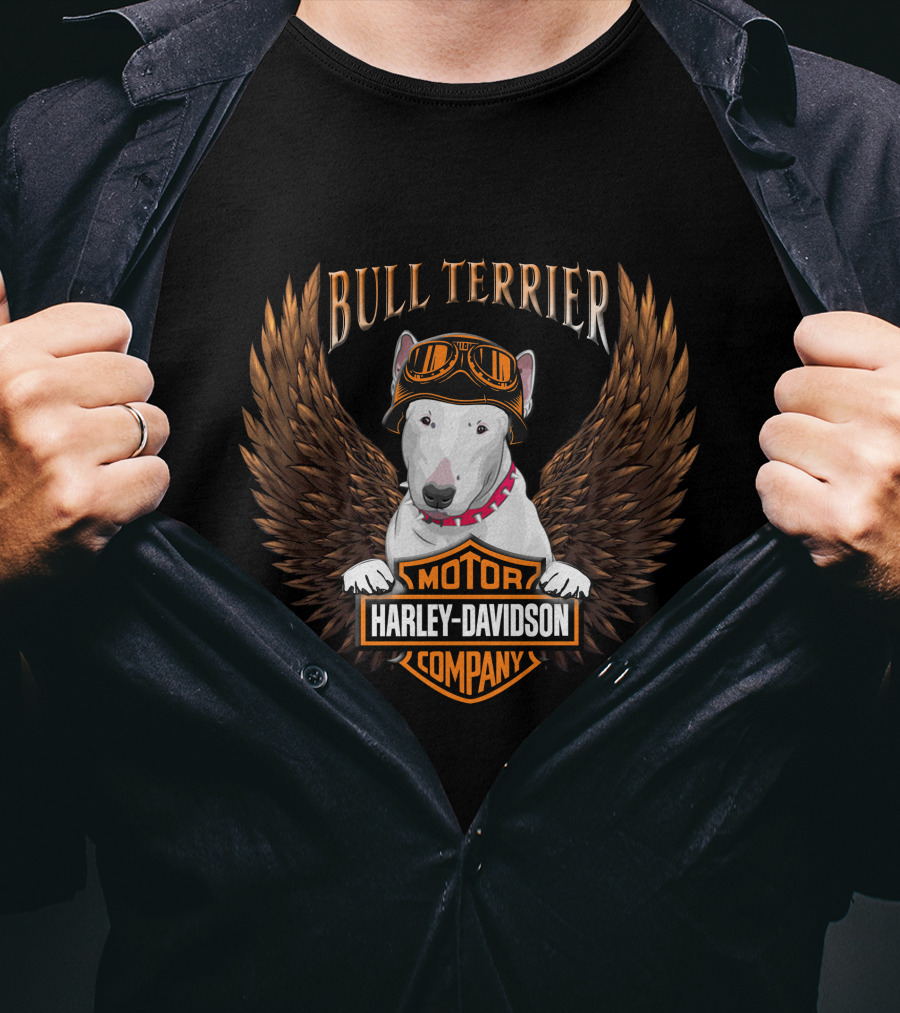 Bull Terrier Harley Davidson Motor Company Wings T-Shirt