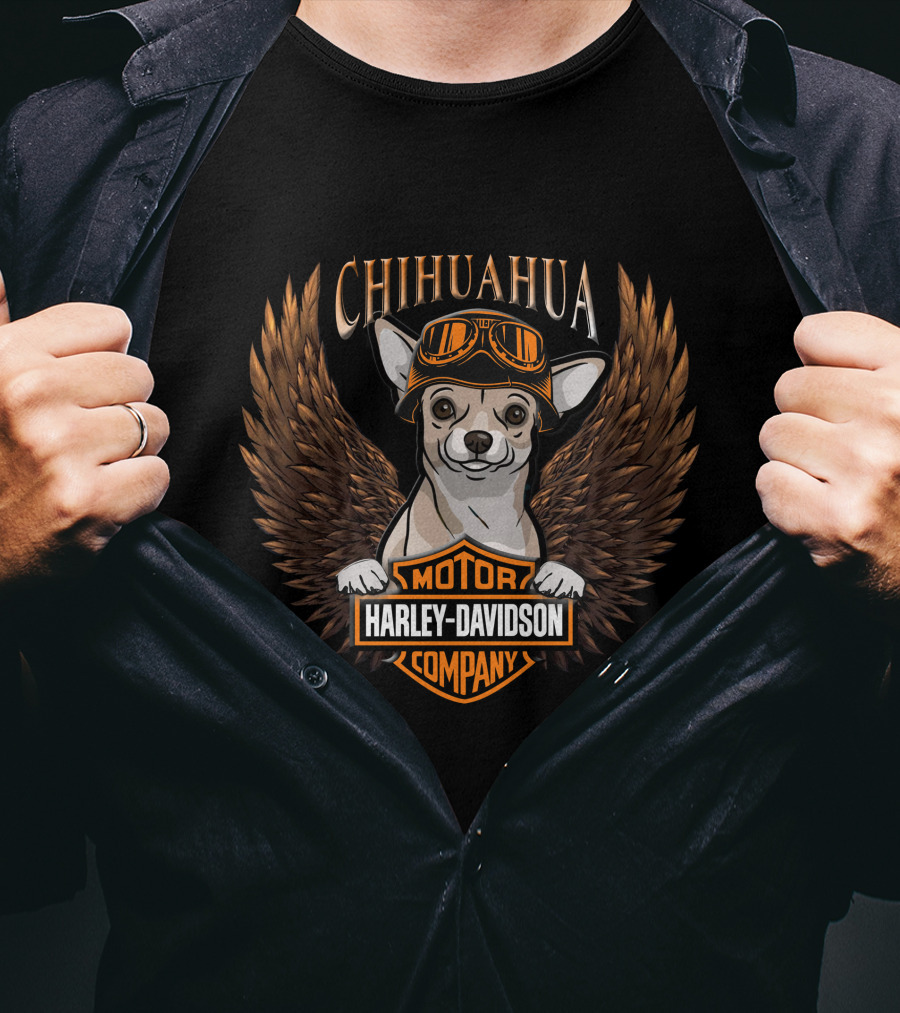 Chihuahua Harley Davidson Motor Company Wings T-Shirt
