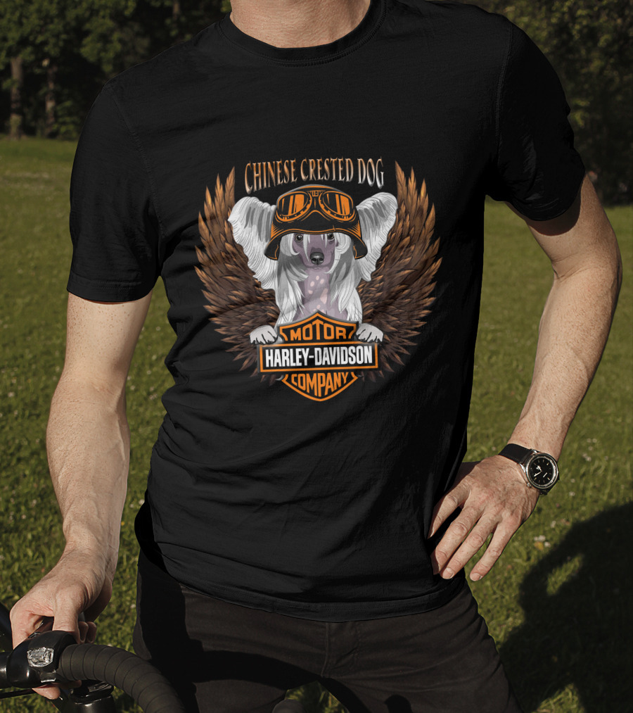 Chinese Crested Dog Harley Davidson Motor Company Winged T-Shirt