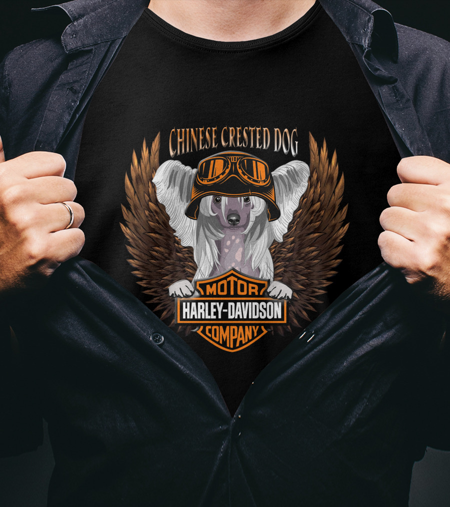 Chinese Crested Dog Harley Davidson Motor Company Winged T-Shirt