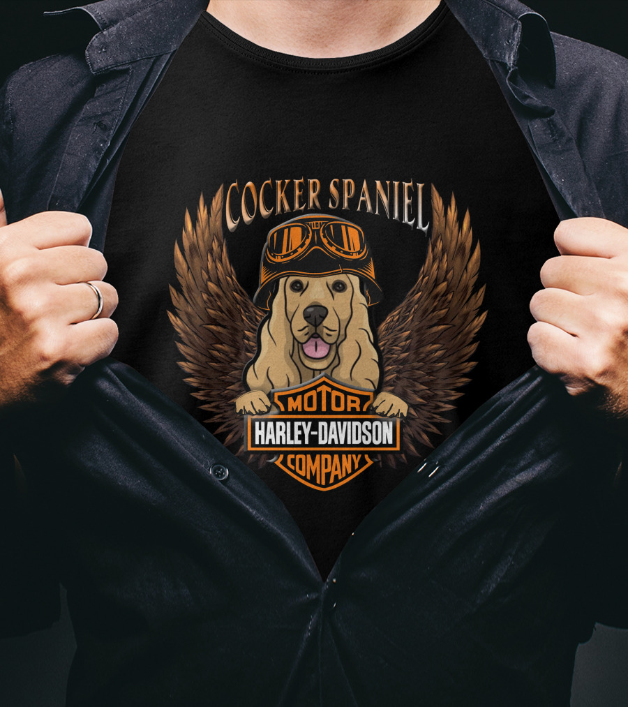 Cocker Spaniel Harley Davidson Motor Company Wings Helmet Goggles T-Shirt