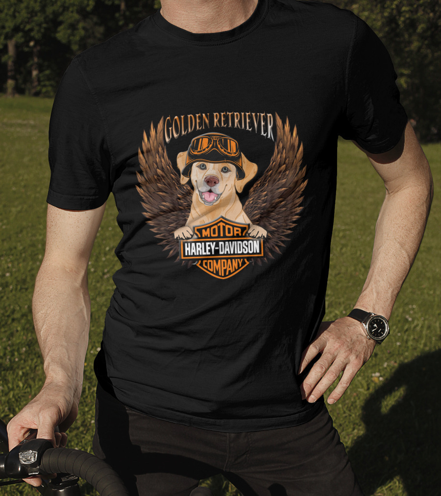 Harley Davidson Golden Retriever Motor Company Winged Logo T-Shirt