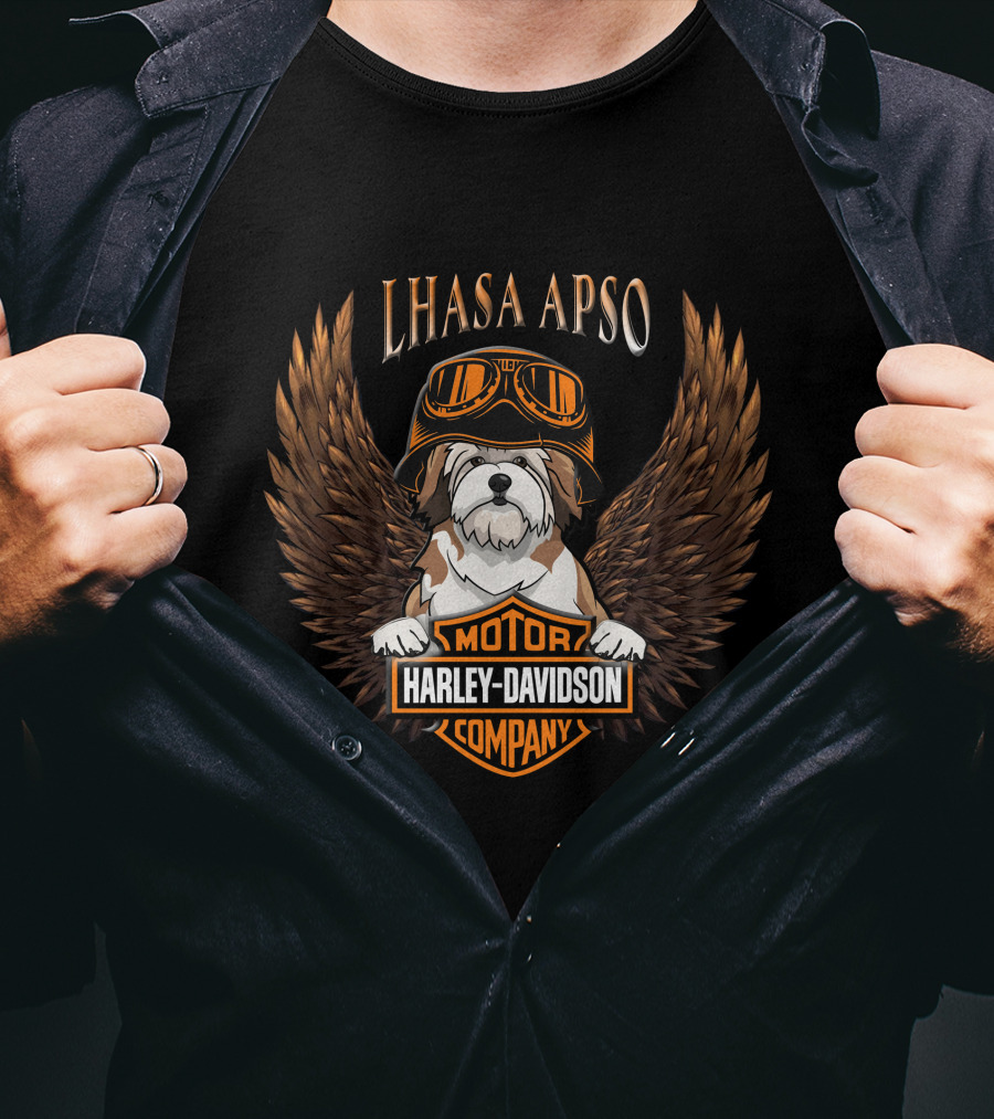 Lhasa Apso Harley Davidson Motor Company Winged T-Shirt