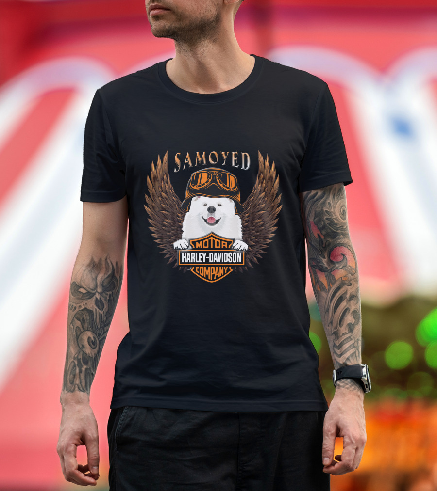Samoyed Harley Davidson Motor Company Winged Goggles T-Shirt