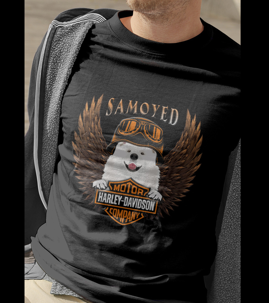 Samoyed Harley Davidson Motor Company Winged Goggles T-Shirt