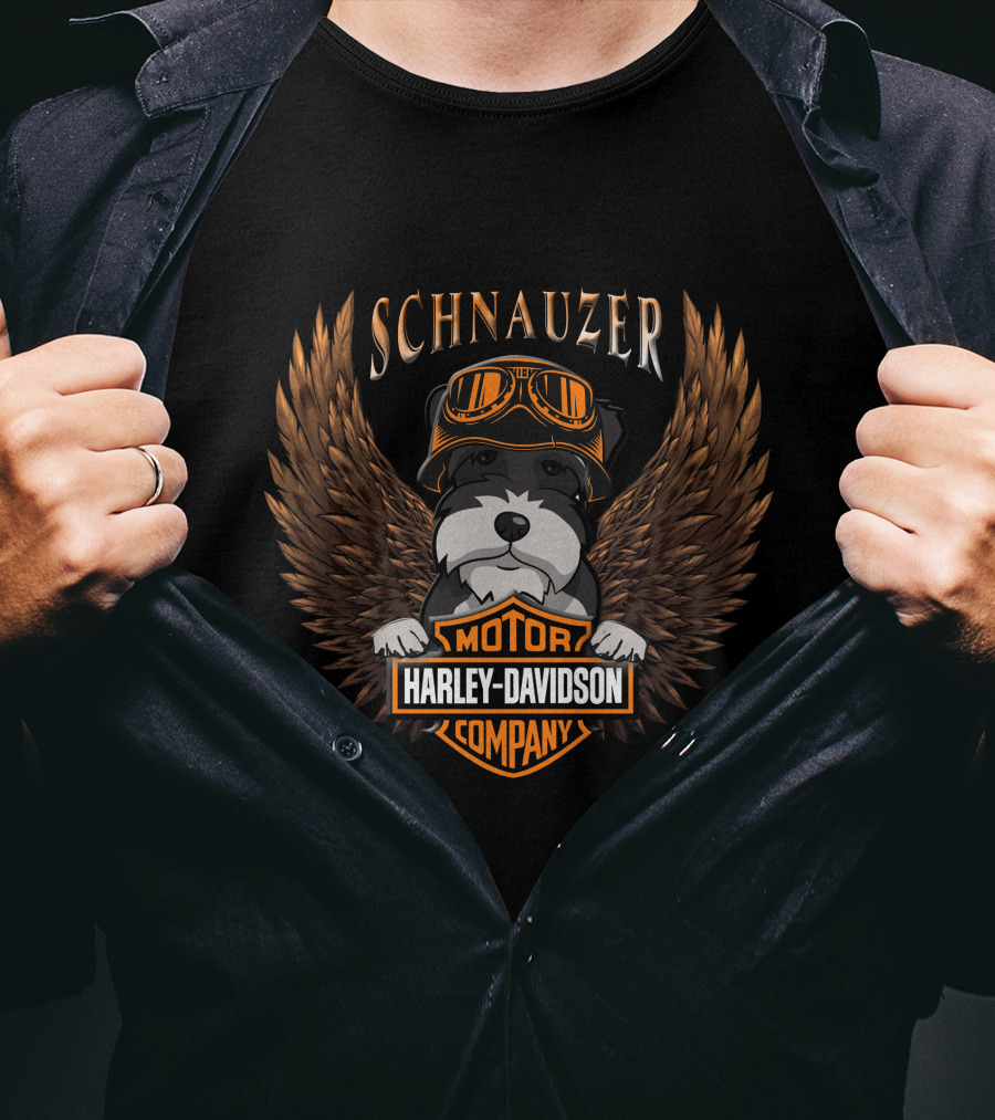 Schnauzer Harley Davidson Motor Company Wings Goggles T-Shirt