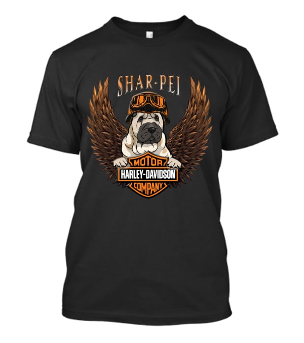 Harley Davidson Shar-Pei With Goggles And Wings T-Shirt