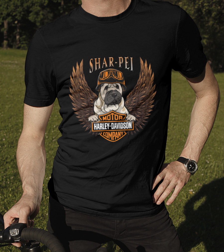 Harley Davidson Shar-Pei With Goggles And Wings T-Shirt