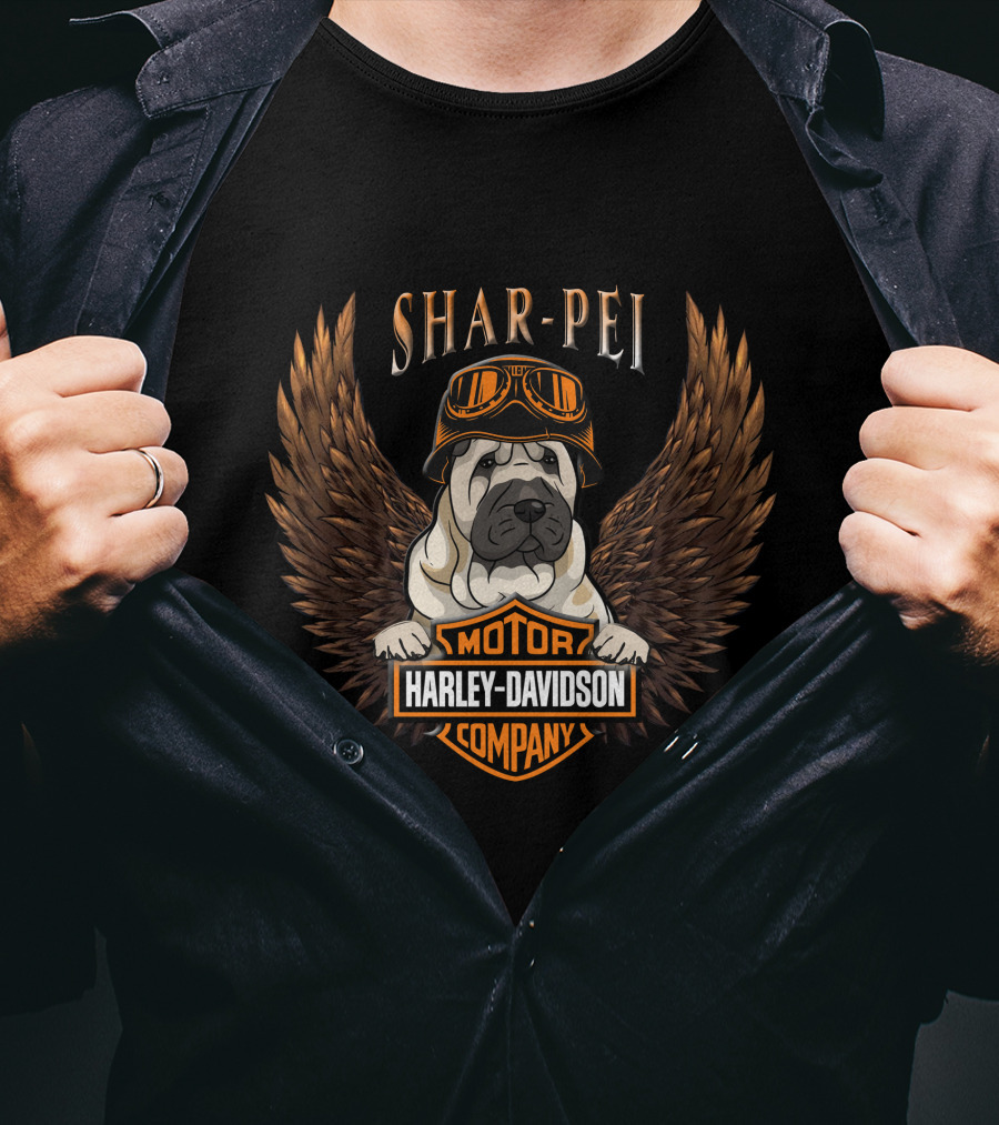 Harley Davidson Shar-Pei With Goggles And Wings T-Shirt