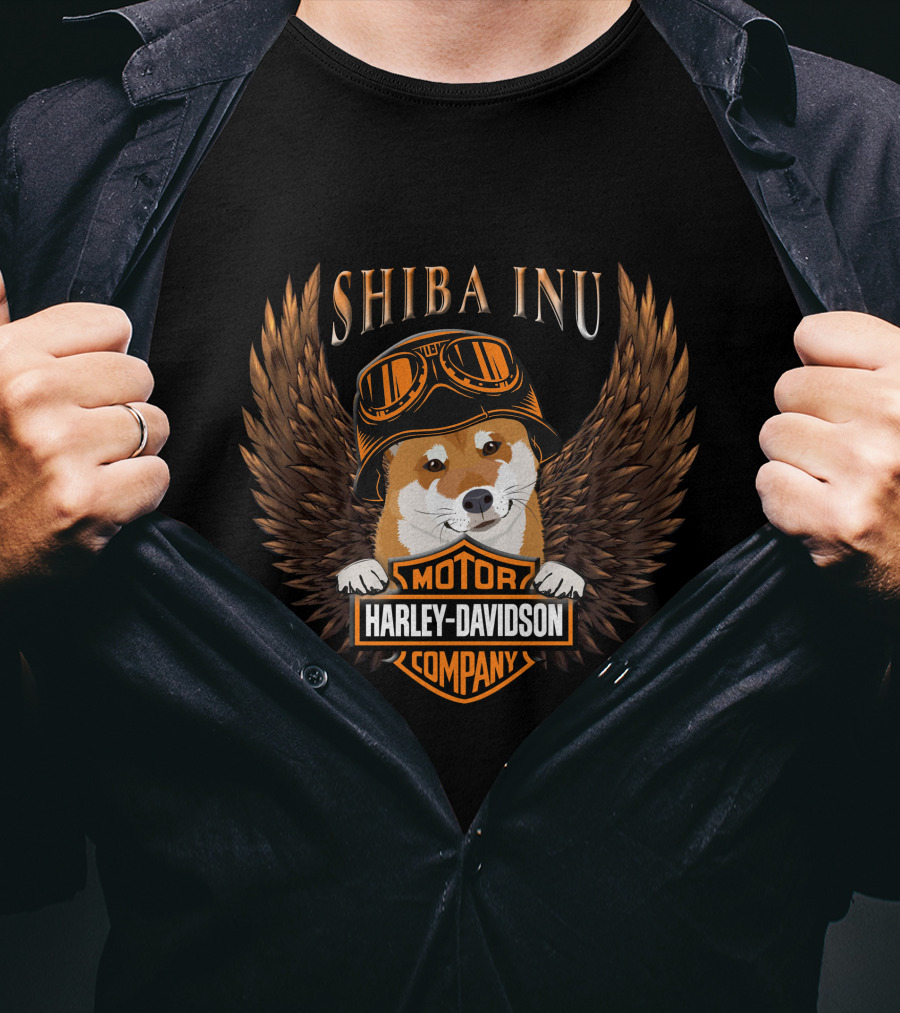 Shiba Inu Harley Davidson Motor Company Wings And Goggles T-Shirt