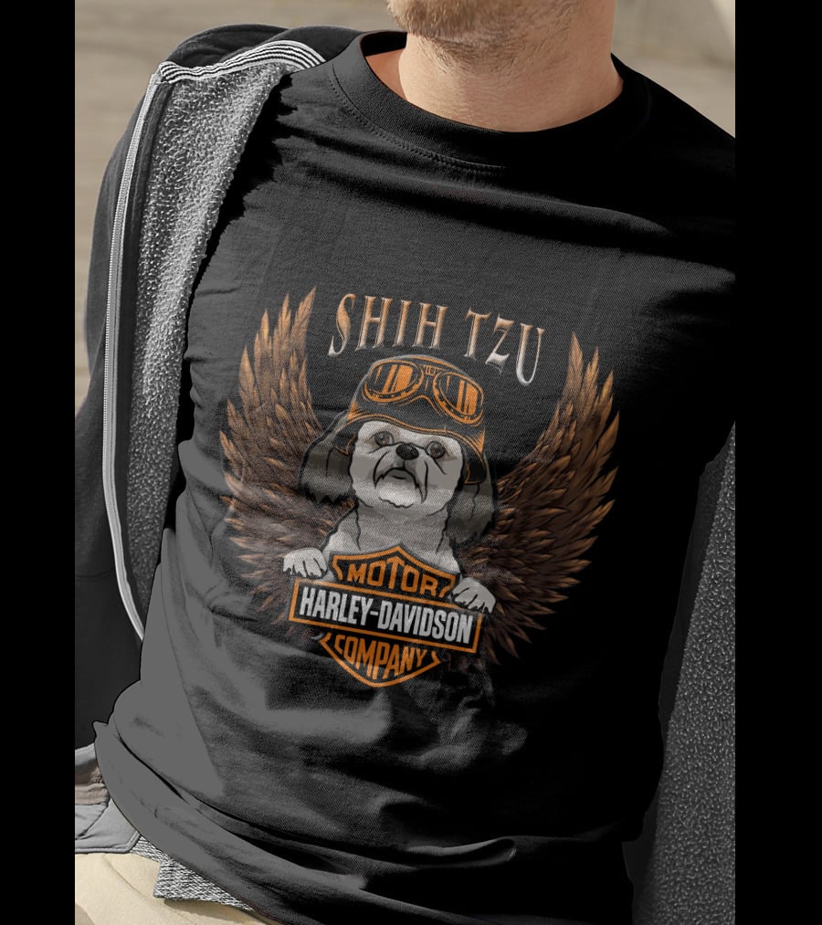 Shih Tzu Harley Davidson Motor Company Winged Dog T-Shirt