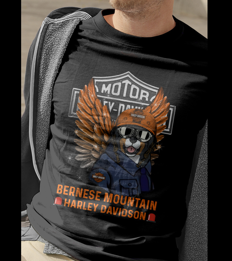 Bernese Mountain Harley Davidson Motorcycle Dog With Wings And Helmet T-Shirt