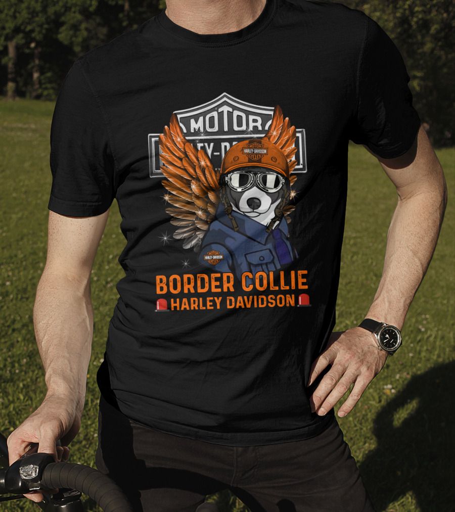 Border Collie Harley Davidson Motorcycles Wings And Helmet T-Shirt