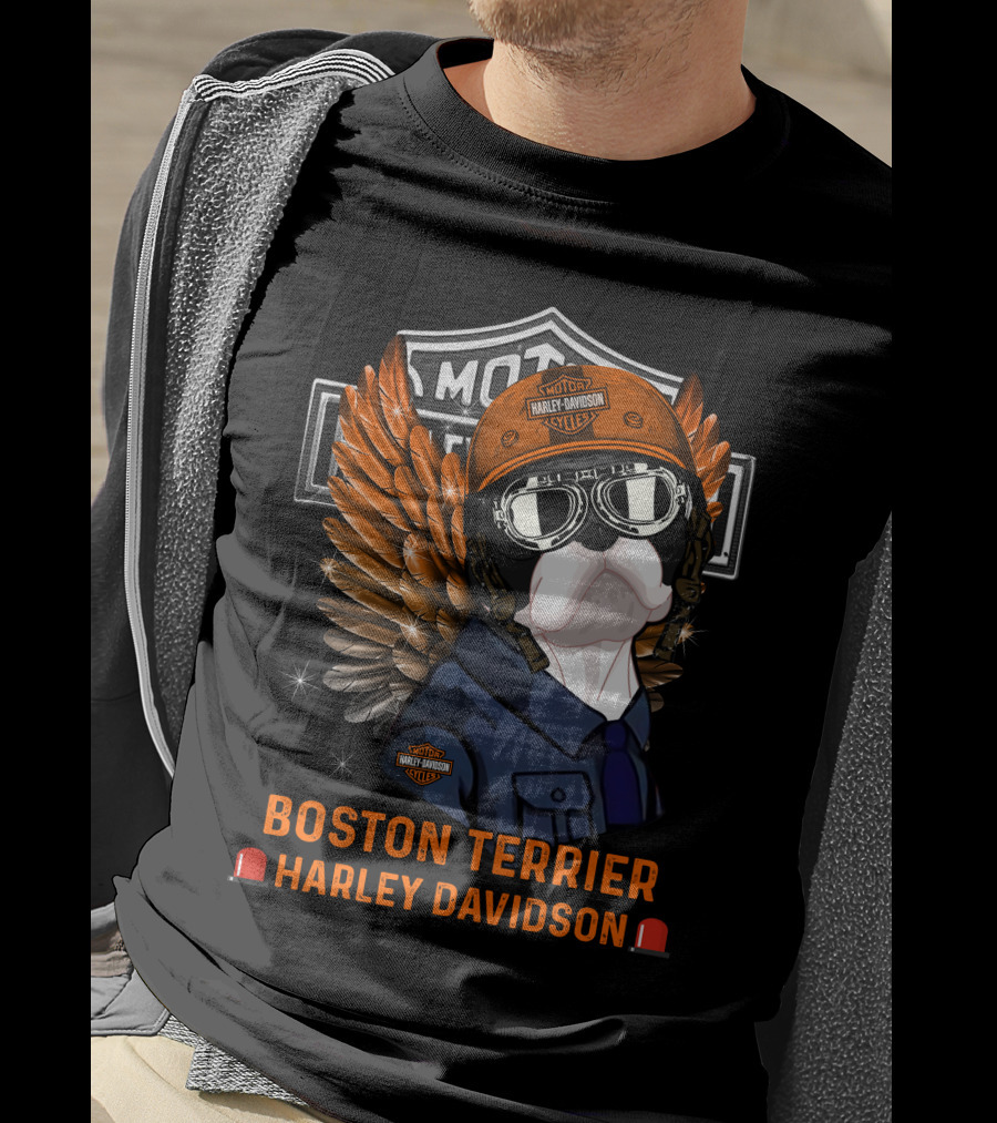 Boston Terrier Harley Davidson Moto Wings T-Shirt