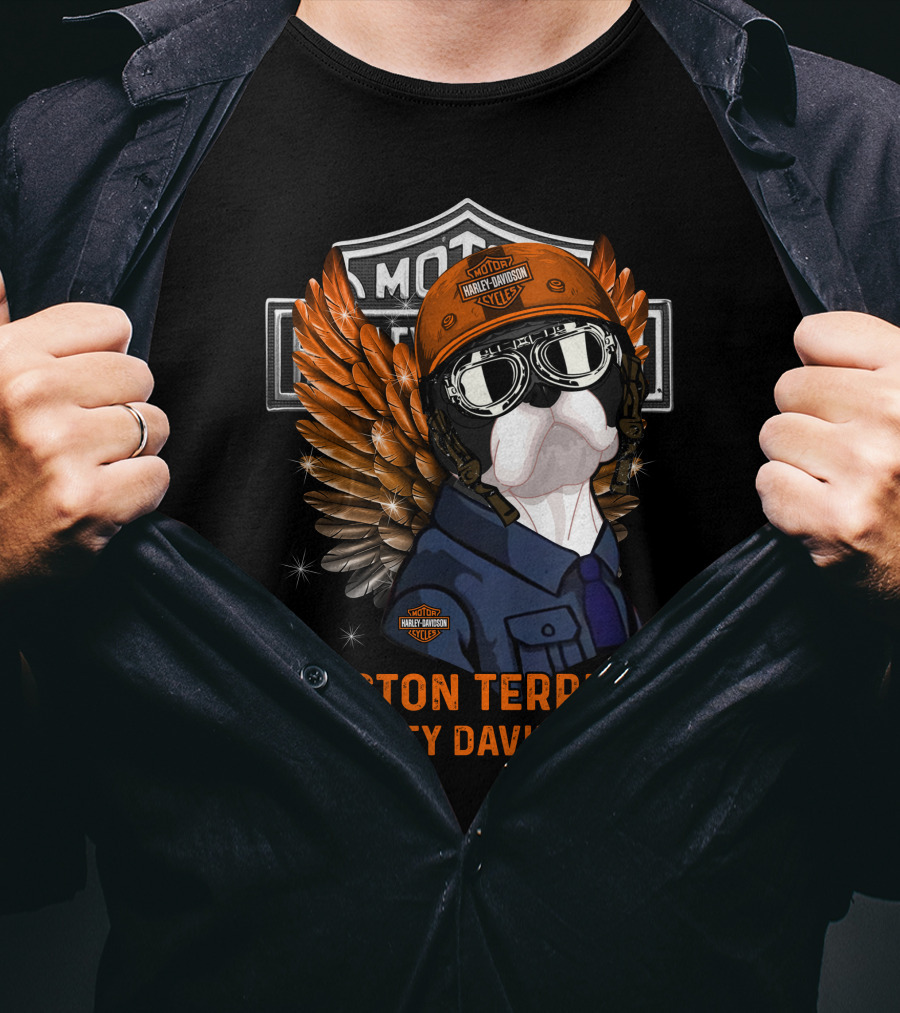 Boston Terrier Harley Davidson Moto Wings T-Shirt