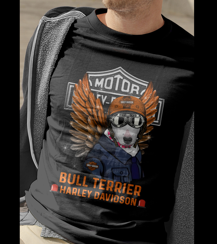 Bull Terrier Harley Davidson Motor Wings T-Shirt