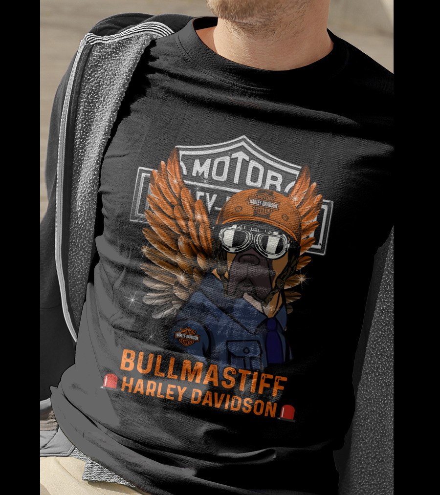 Bullmastiff Harley Davidson Motor Cycles Winged Helmet Goggles Dog T-Shirt