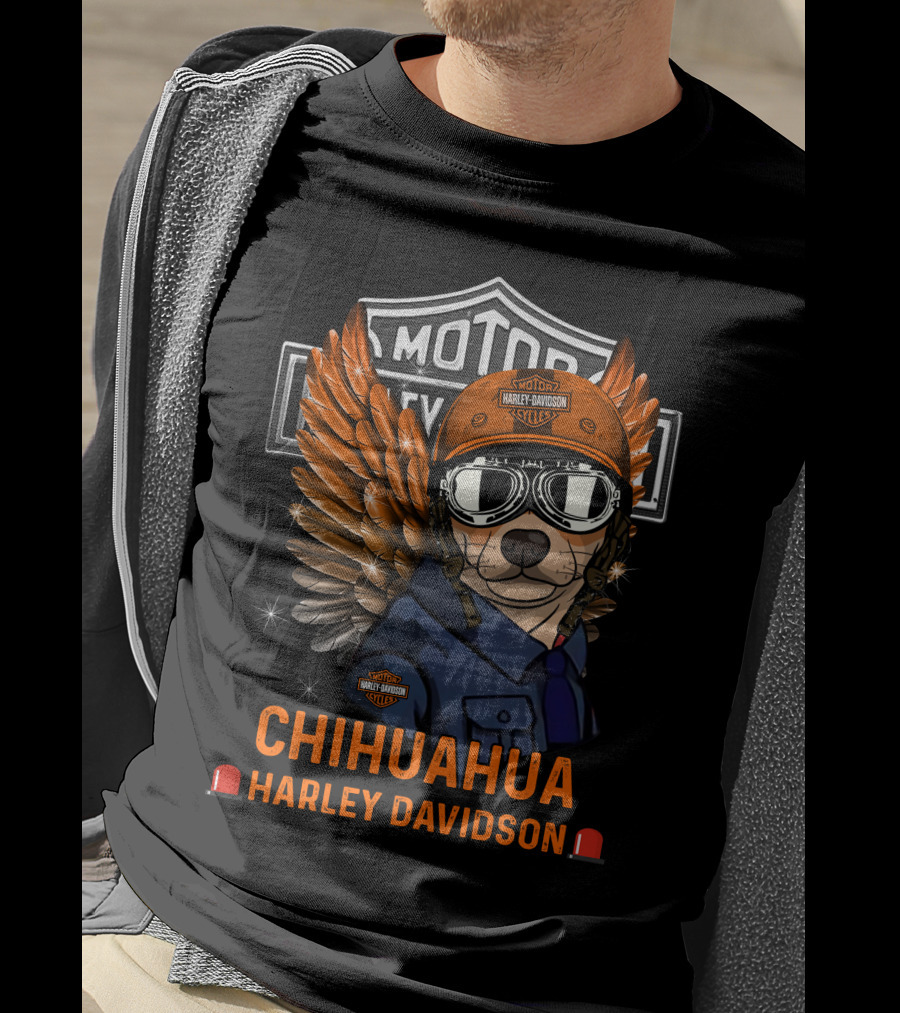 Chihuahua Harley Davidson Motorcycles Wings And Helmet T-Shirt