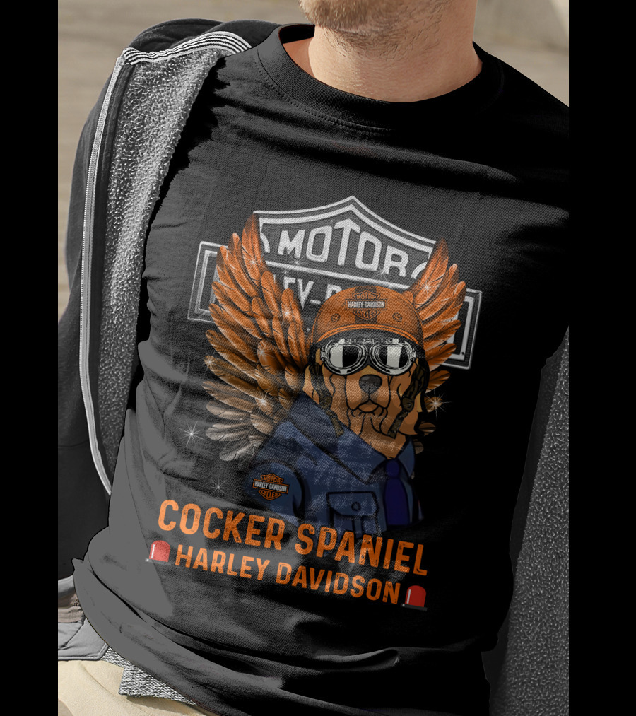 Cocker Spaniel Harley Davidson Motor Winged Dog T-Shirt