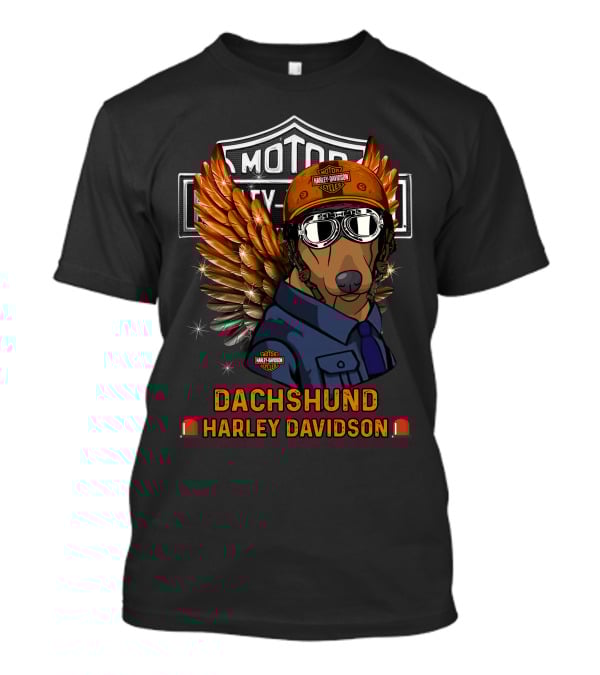 Dachshund Harley Davidson Motor City Dog Wings Helmet T-Shirt