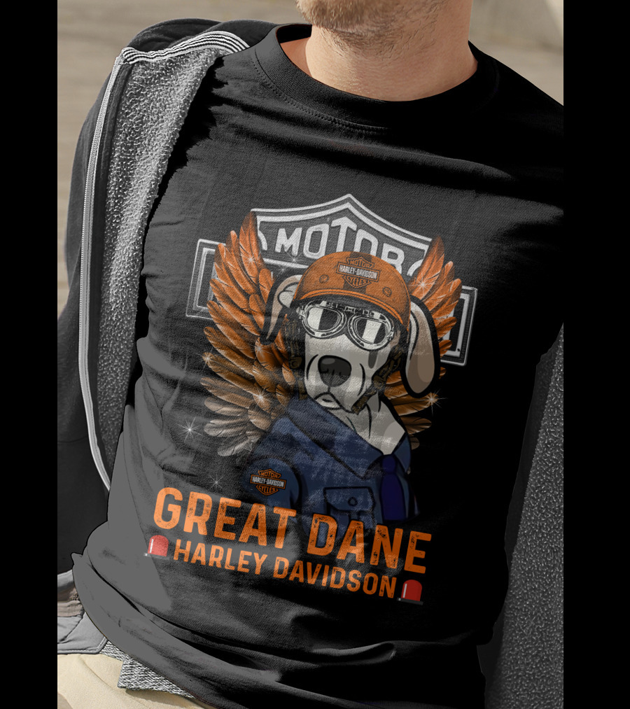 Harley Davidson Great Dane Motorcycle Wings Motor Cycles Rider T-Shirt
