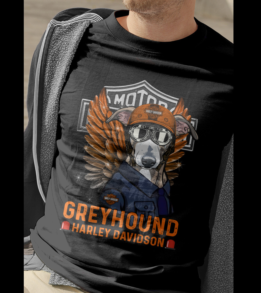 Greyhound Harley Davidson With Wings And Helmet T-Shirt