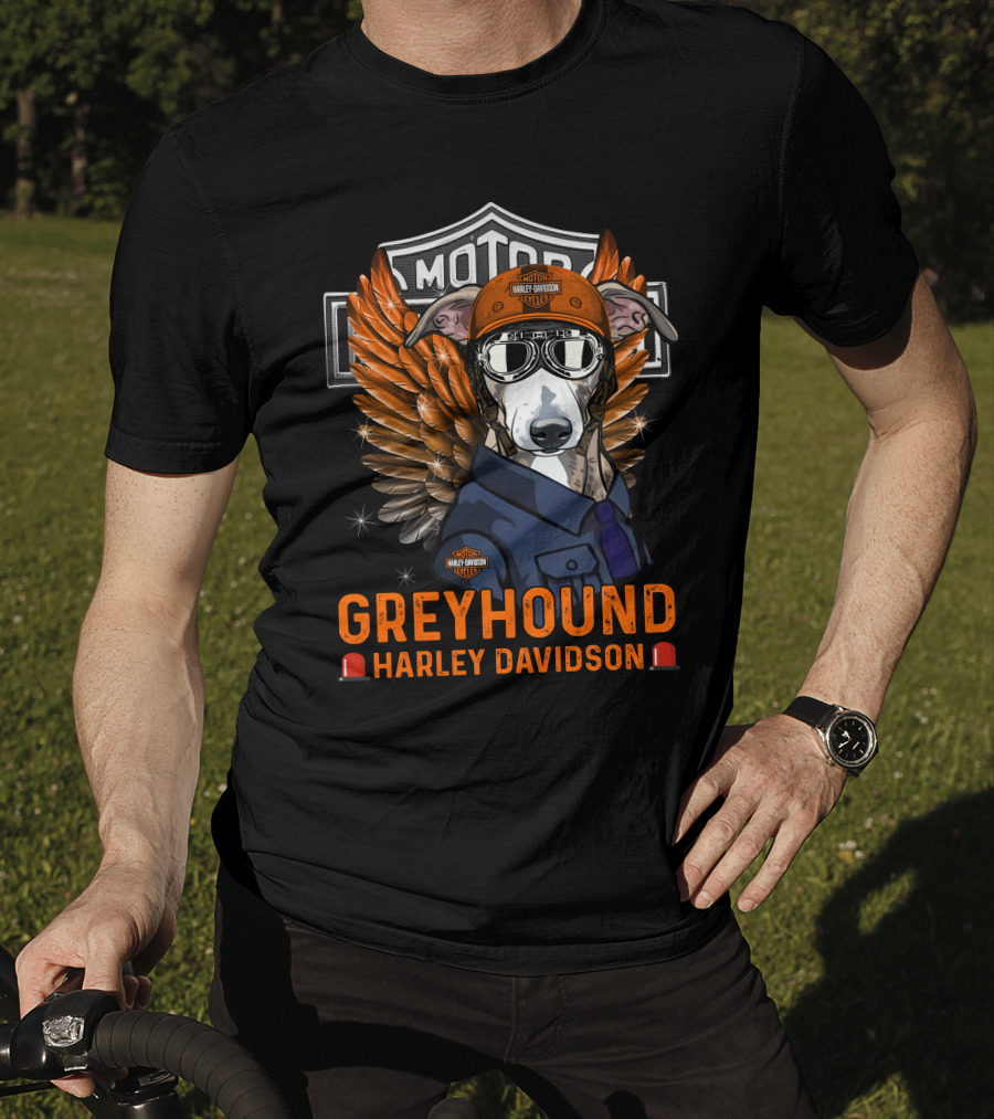 Greyhound Harley Davidson With Wings And Helmet T-Shirt