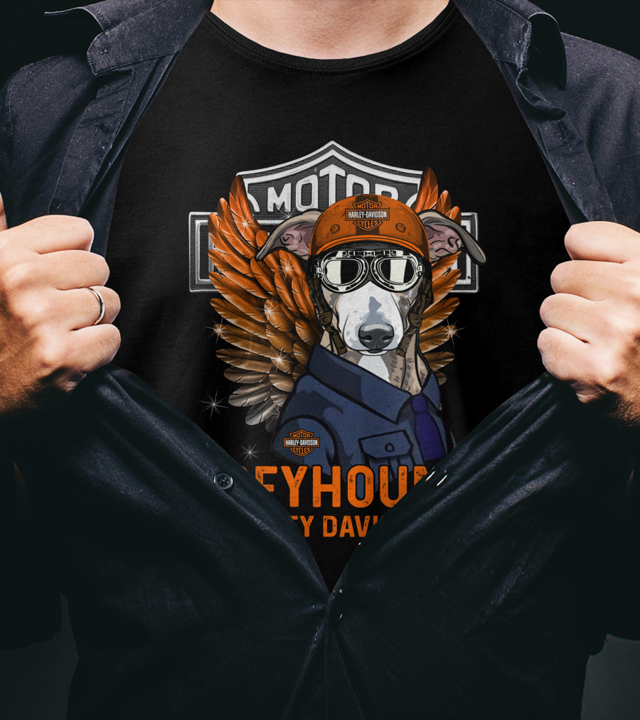 Greyhound Harley Davidson With Wings And Helmet T-Shirt
