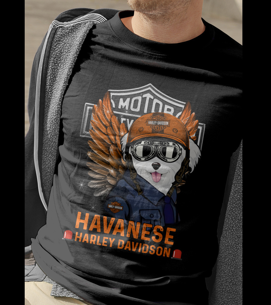 Havanese Harley Davidson Motorcycles Winged Dog Helmet T-Shirt