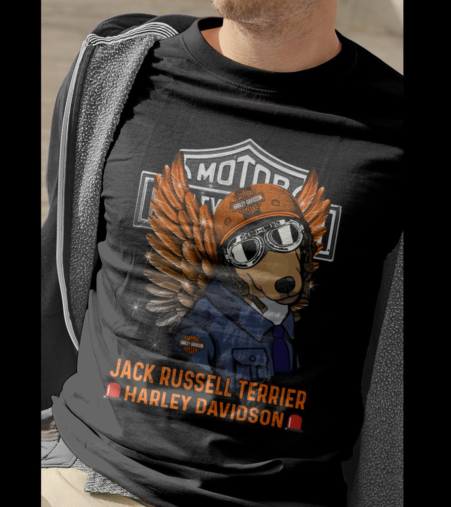 Jack Russell Terrier Harley Davidson Motorцикле Winged Helmet Rider T-Shirt