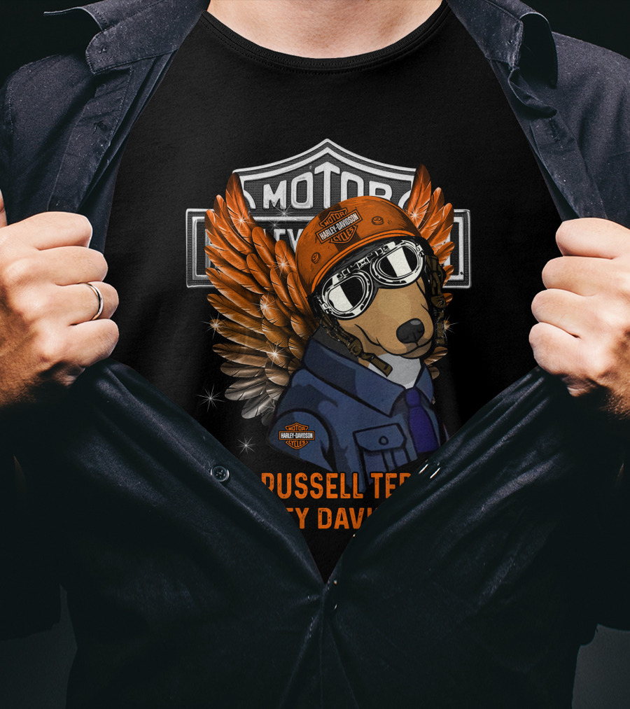 Jack Russell Terrier Harley Davidson Motorцикле Winged Helmet Rider T-Shirt