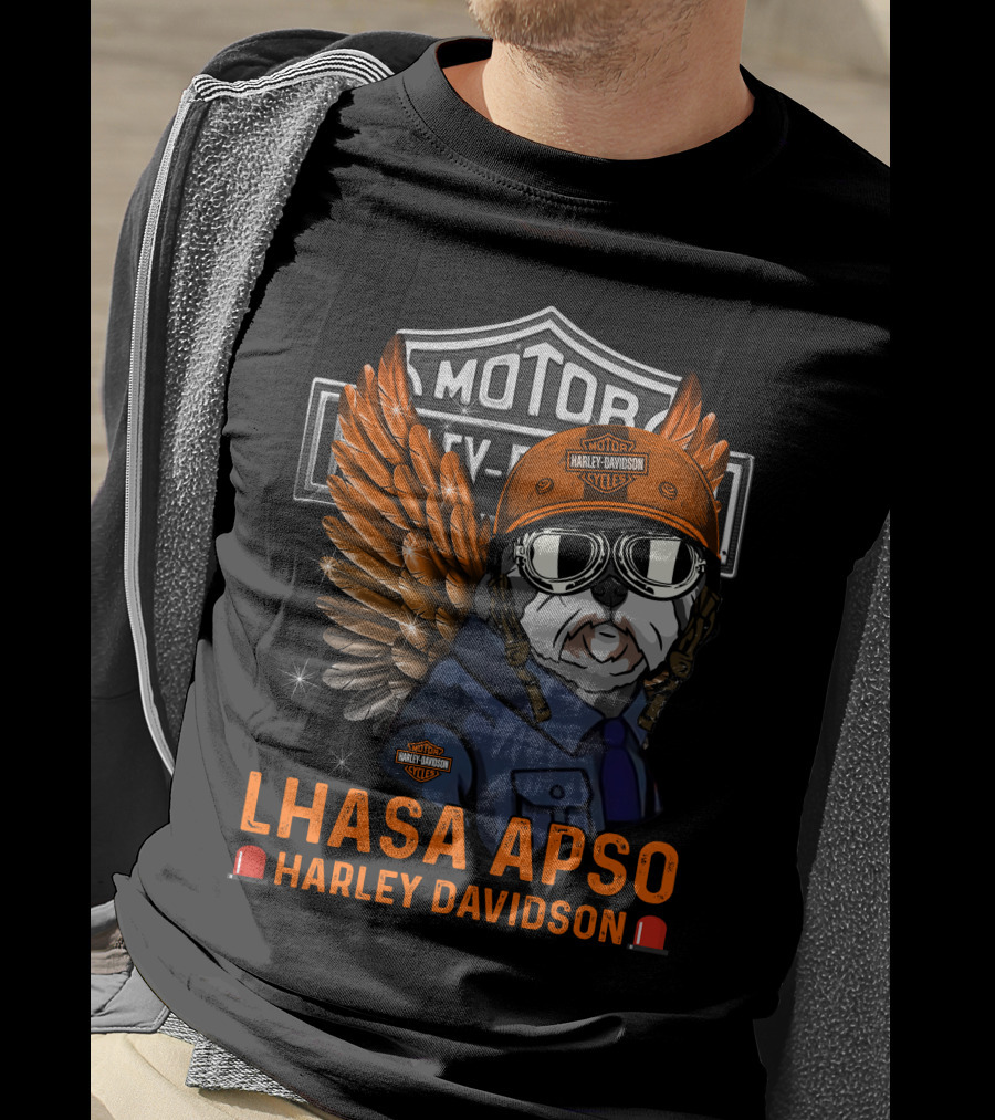 Lhasa Apso Harley Davidson Motor City Wings T-Shirt