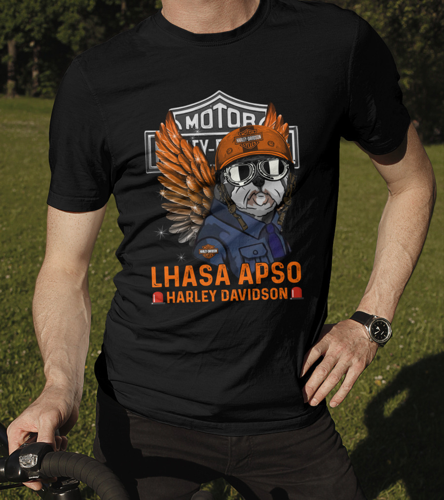 Lhasa Apso Harley Davidson Motor City Wings T-Shirt