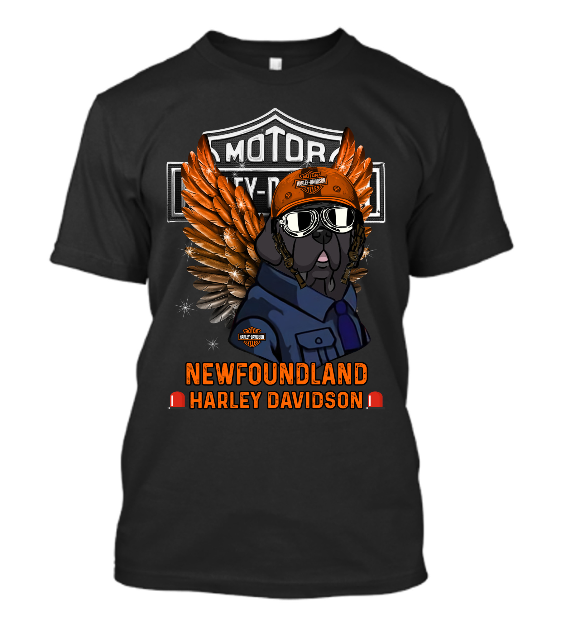 Newfoundland Harley Davidson Motor City Dog With Wings T-Shirt