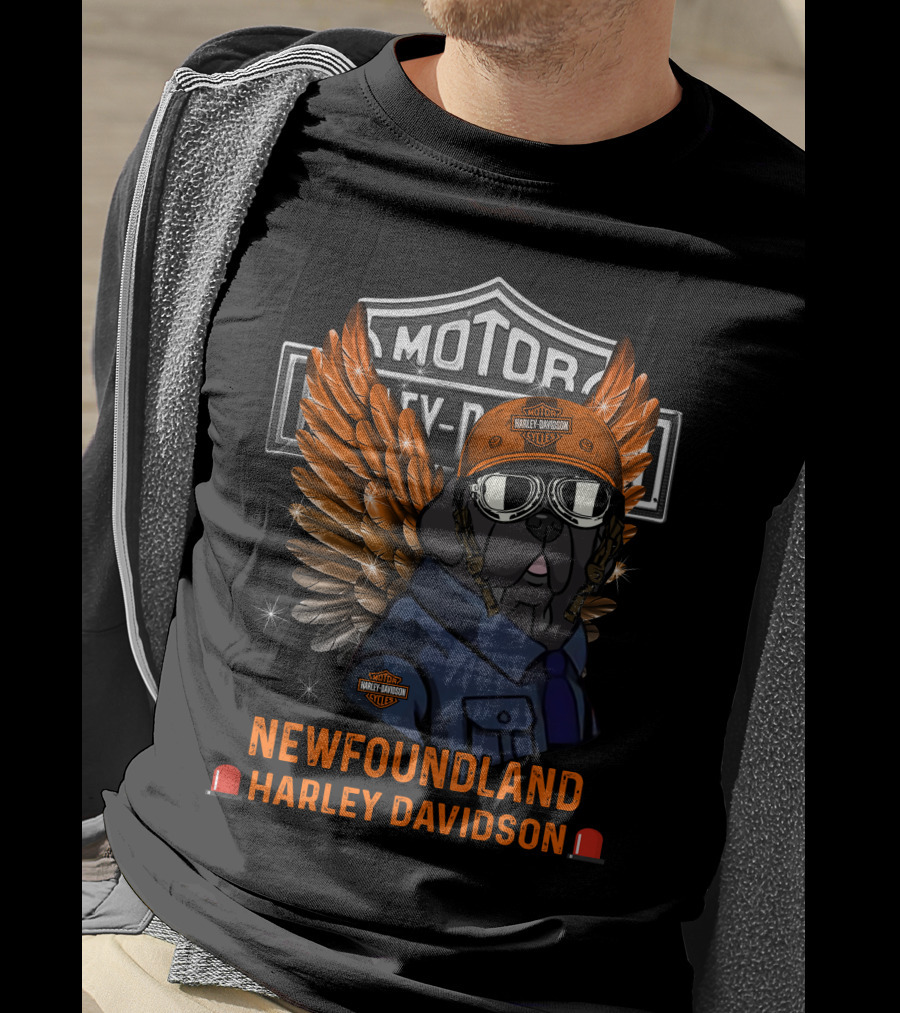 Newfoundland Harley Davidson Motor City Dog With Wings T-Shirt