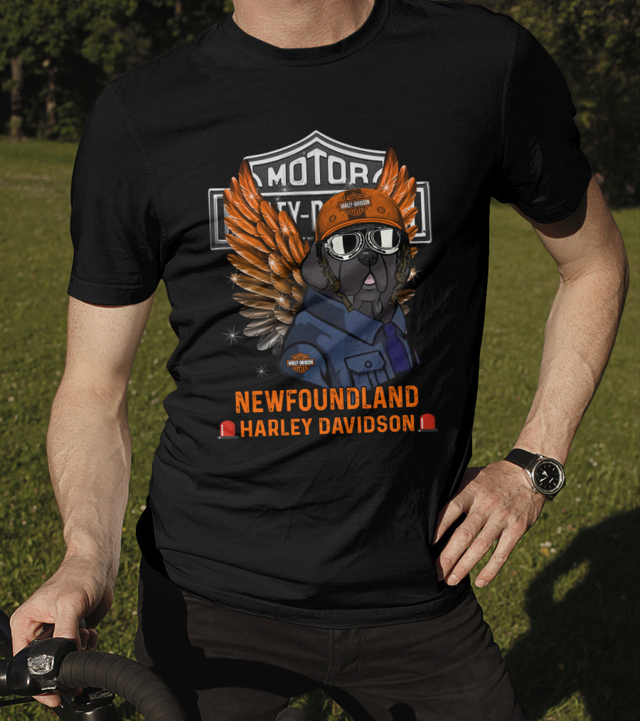 Newfoundland Harley Davidson Motor City Dog With Wings T-Shirt