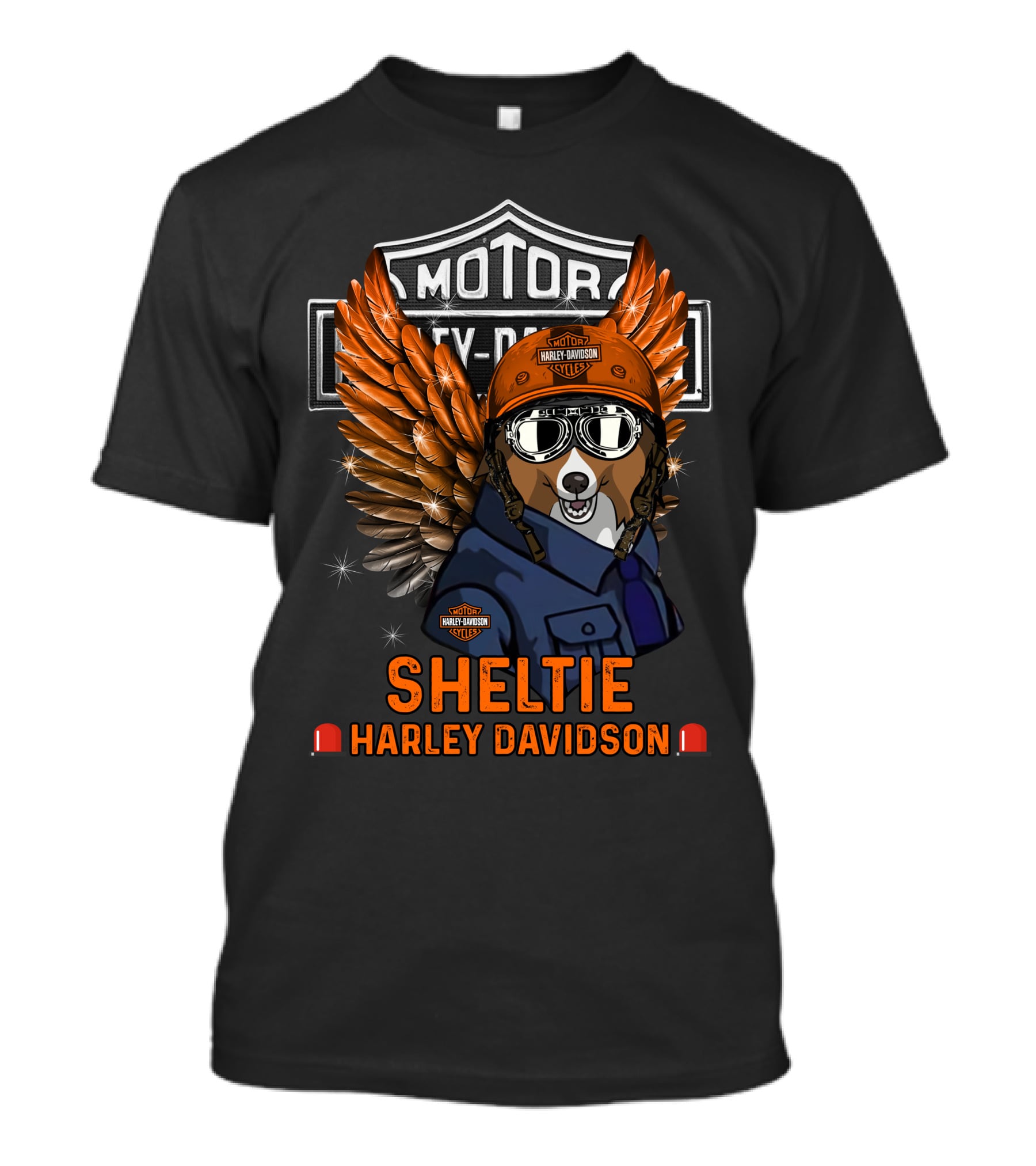 Harley Davidson Sheltie Motorcycle Dog With Wings T-Shirt