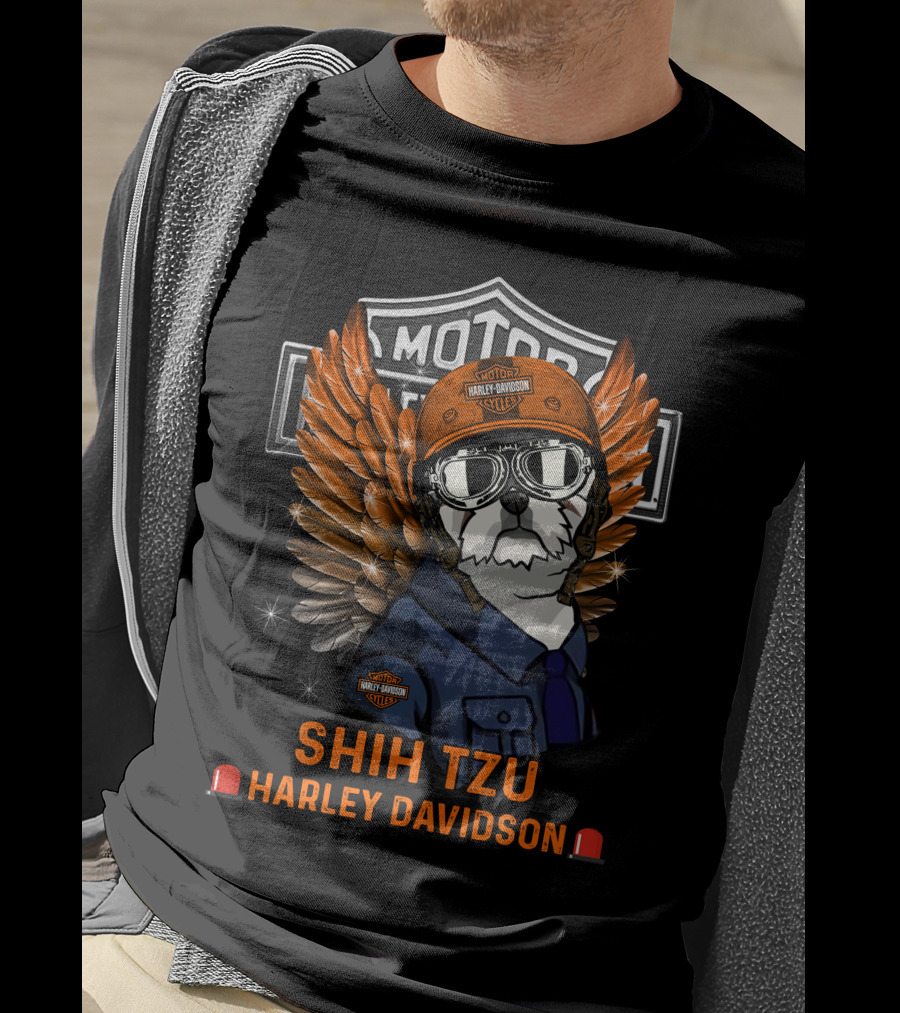 Shih Tzu Harley Davidson Motor Wings T-Shirt