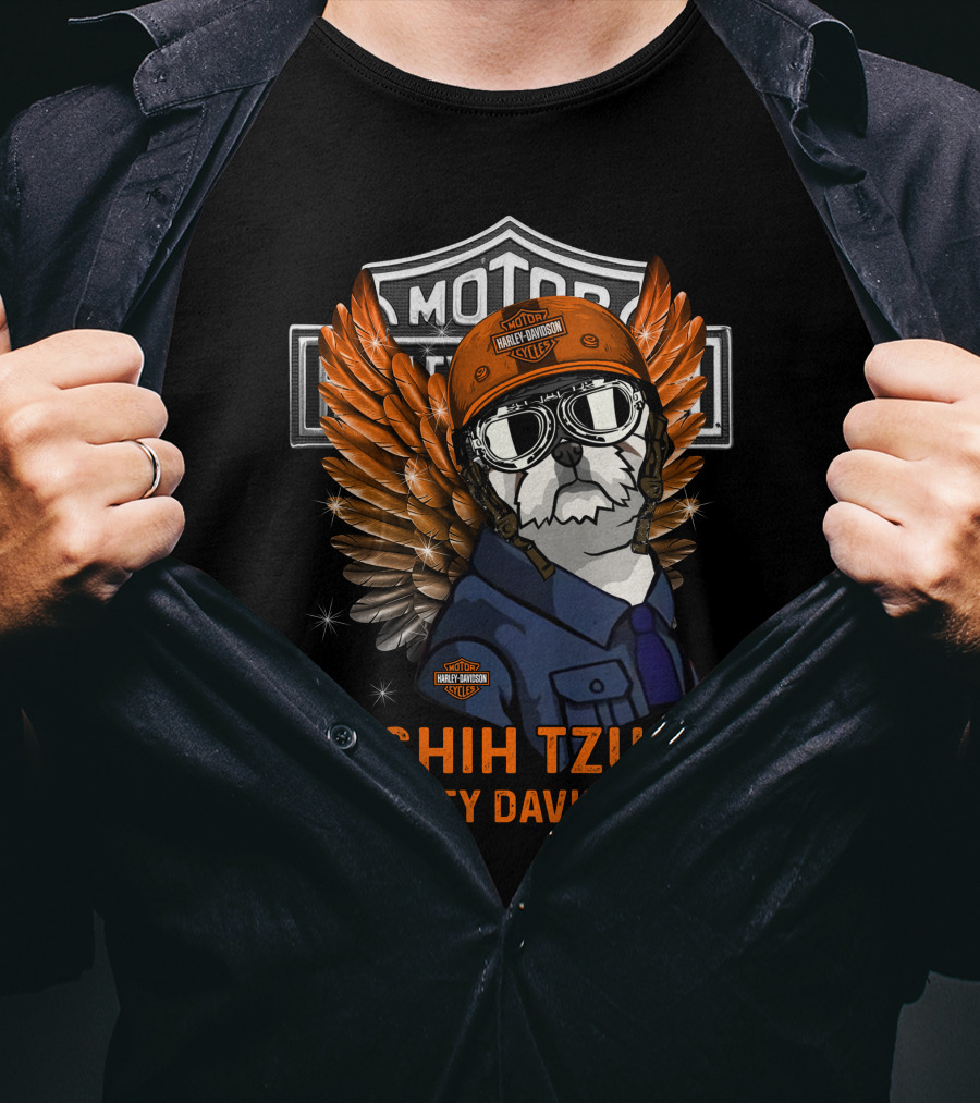 Shih Tzu Harley Davidson Motor Wings T-Shirt