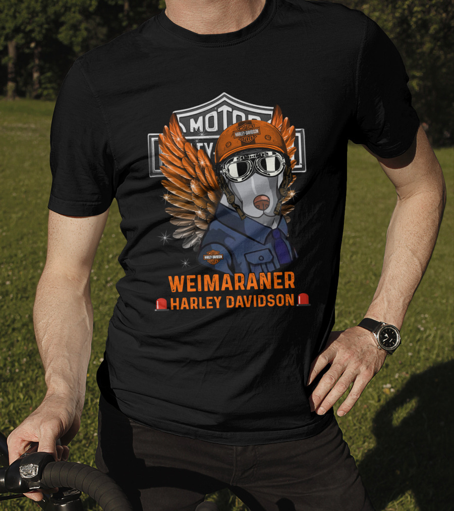 Weimaraner Harley Davidson Motor Cycles Winged Helmet T-Shirt