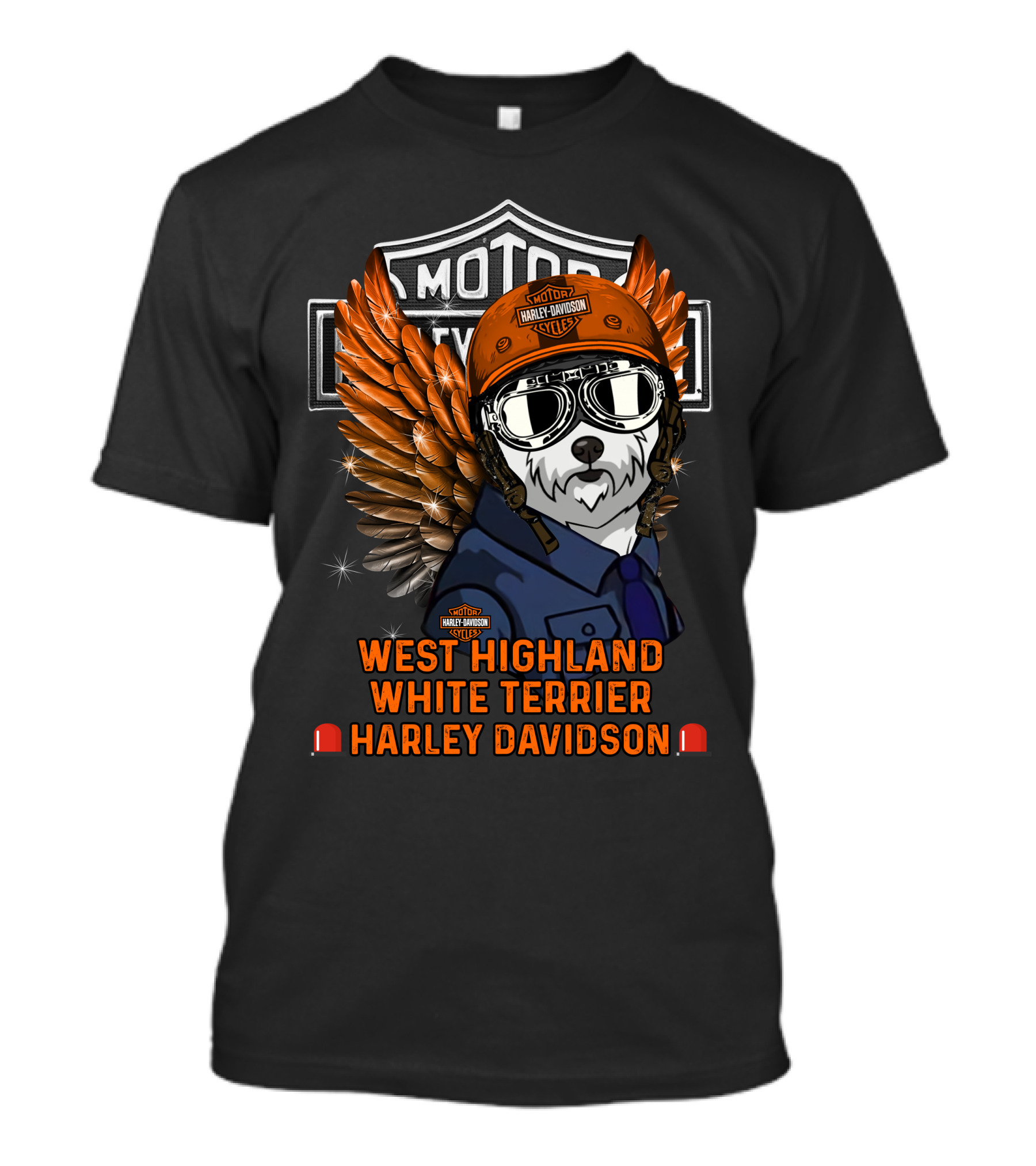 West Highland White Terrier Harley Davidson Moto Wings Rider T-Shirt